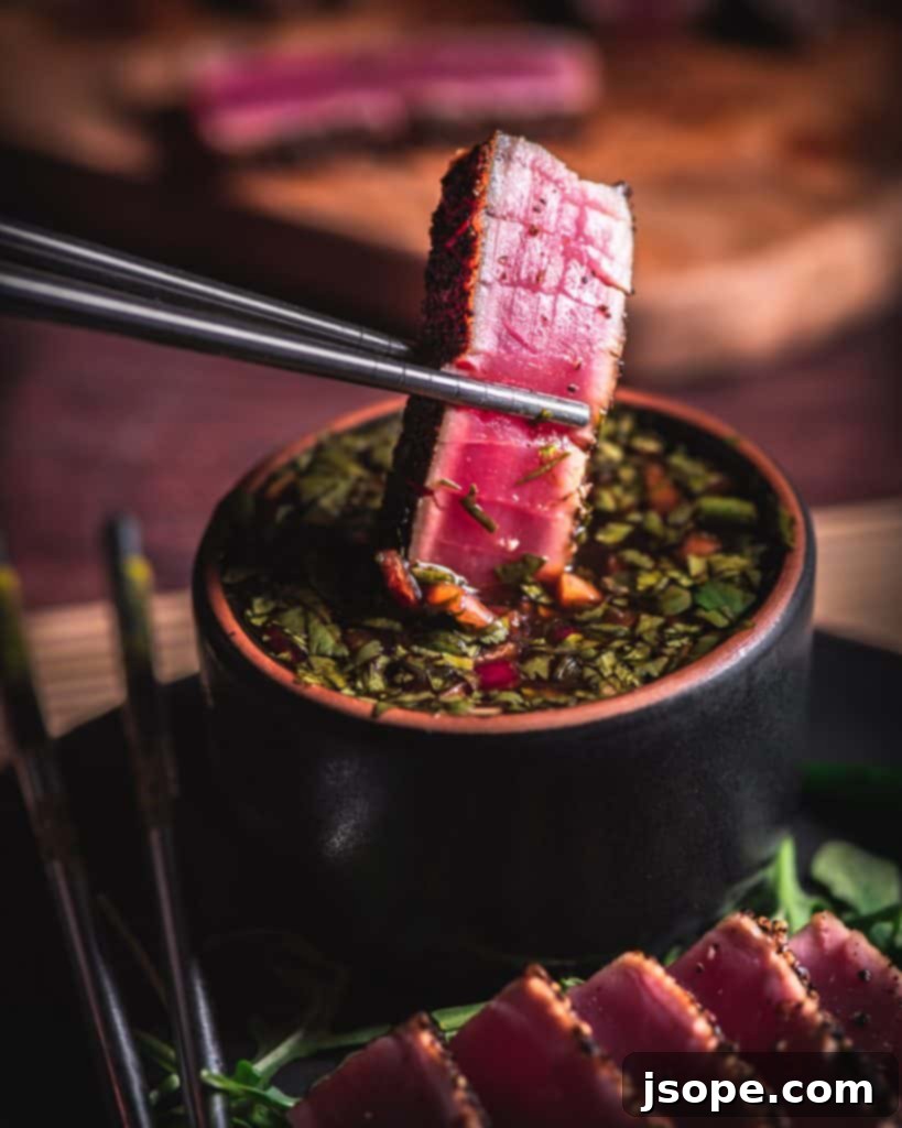 Seared Ahi Dipped in Sauce