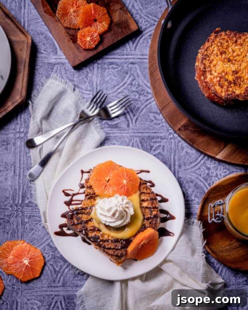 Preparing homemade Crunchy Brioche French Toast with artisanal toppings.