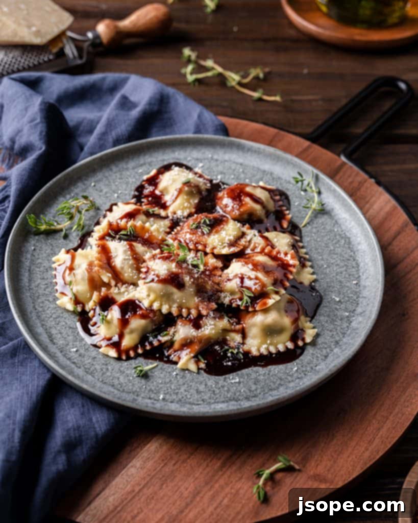 Beef Shank Ravioli with Zinfandel Red Wine Reduction