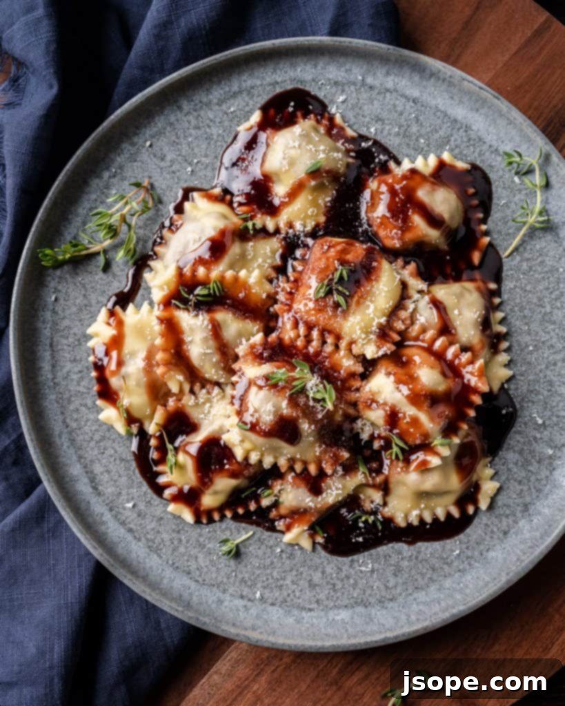 Beef Shank Ravioli with Zinfandel Red Wine Reduction