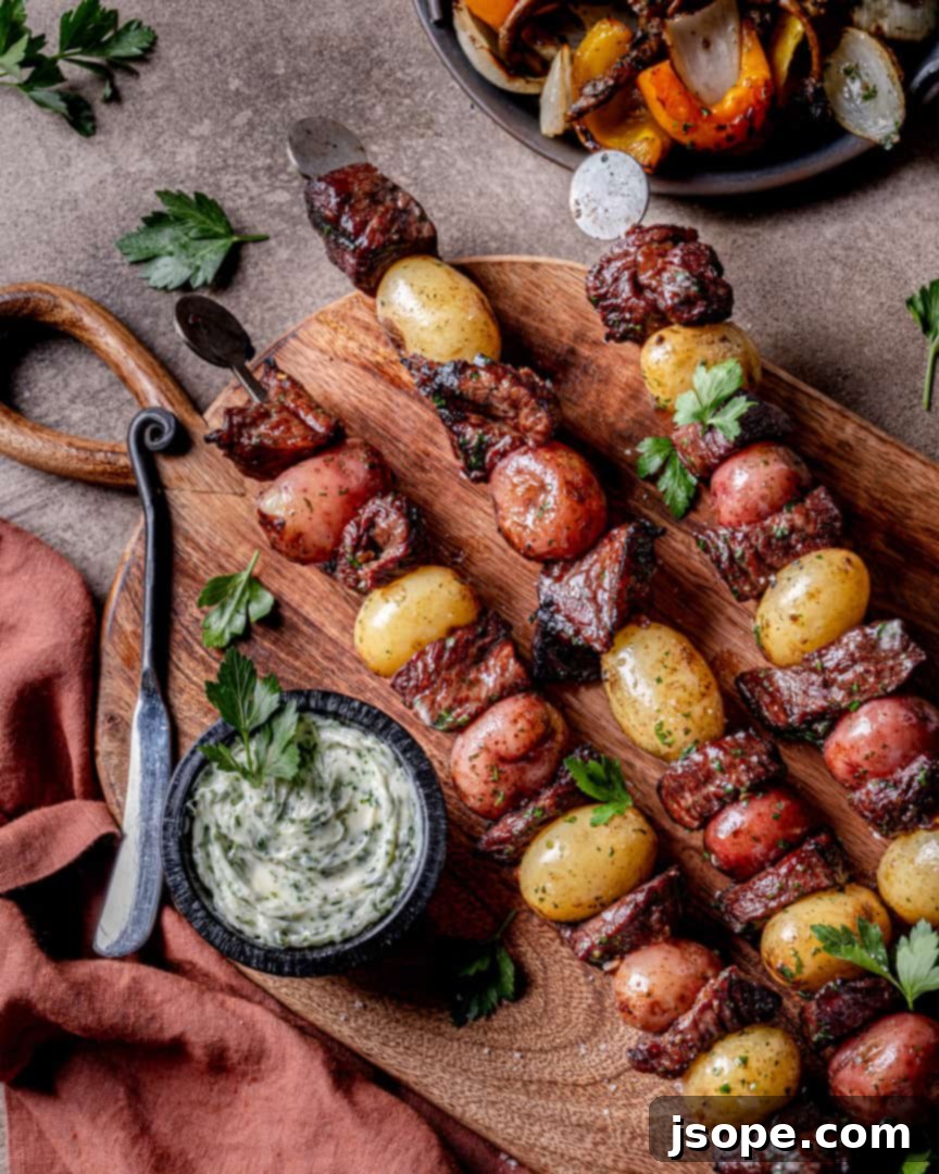 Marinated Steak and Potato Skewers with Parsley Butter