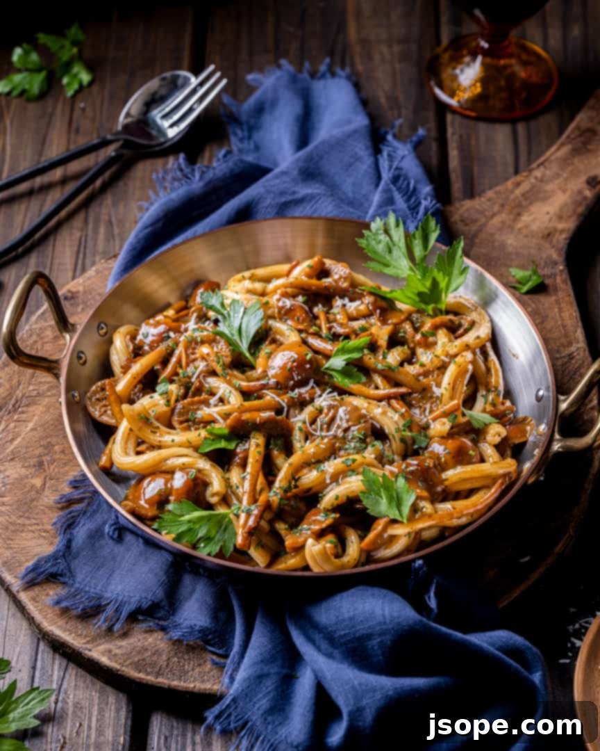 Serving of Marsala Mushroom Casarecce Pasta