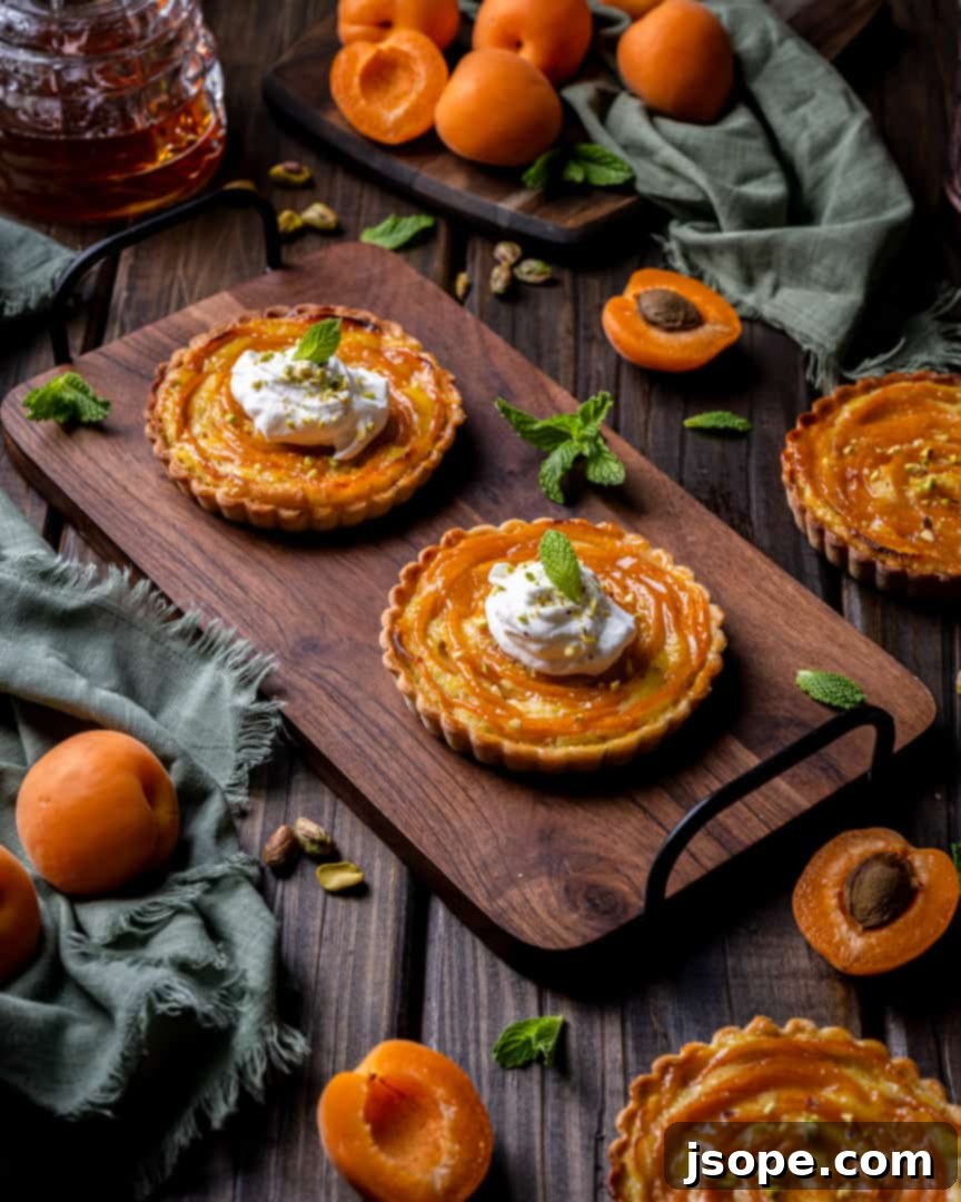Freshly baked Apricot and Pistachio Tartlet cooling on a rack.