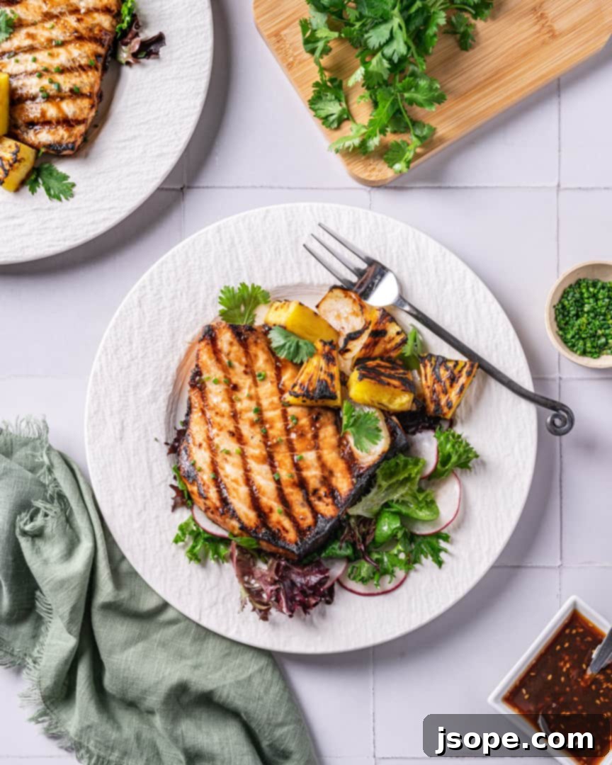 Teriyaki Grilled Swordfish with Pineapple and Onions