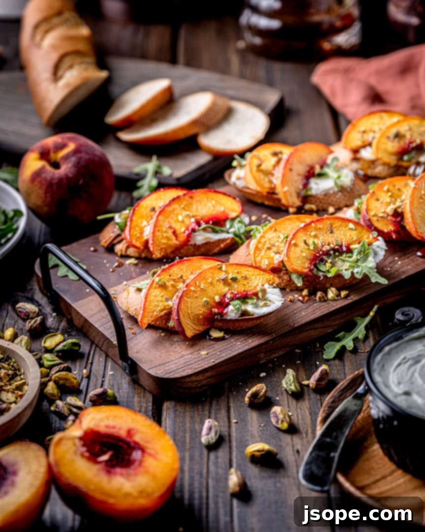 Roasted Peach Crostini with Whipped Blue Cheese Ricotta