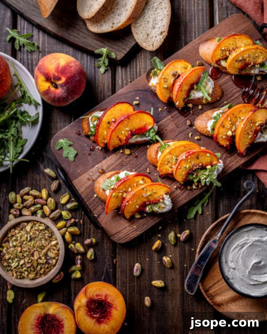 Roasted Peach Crostini with Whipped Blue Cheese Ricotta