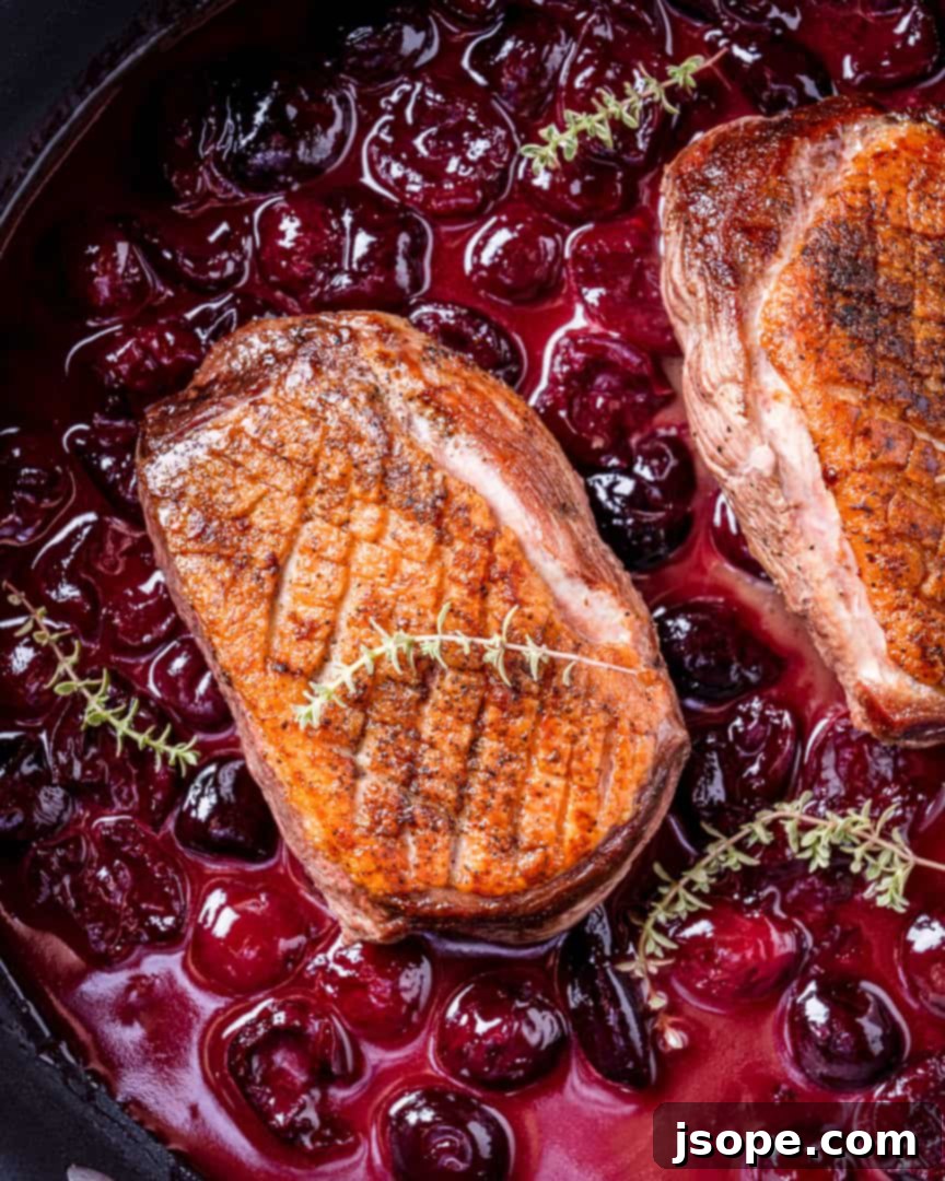 Succulent Pan-Seared Duck with Cherry Port Glaze 4 Crispy Skin Pan Seared Duck Breast