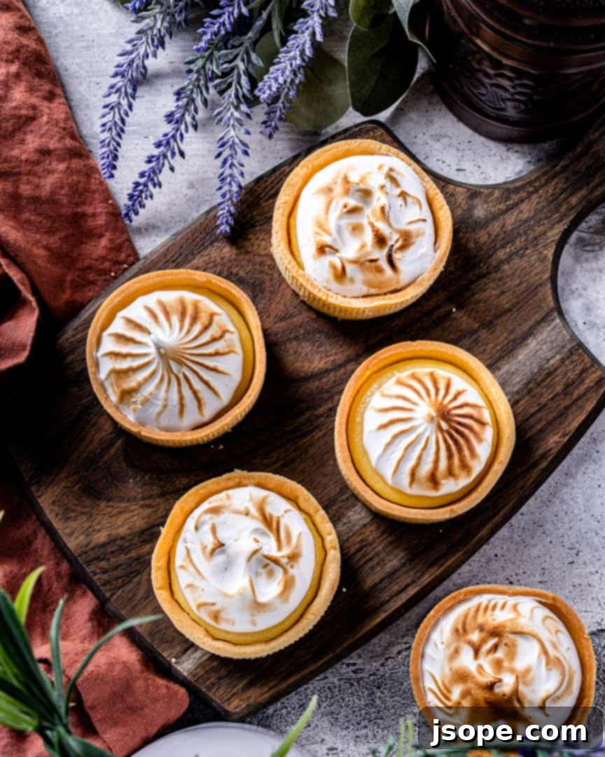 Sweet Citrus Pastry Dough layered with Lavender Lemon Curd and Italian Meringue in a tart.