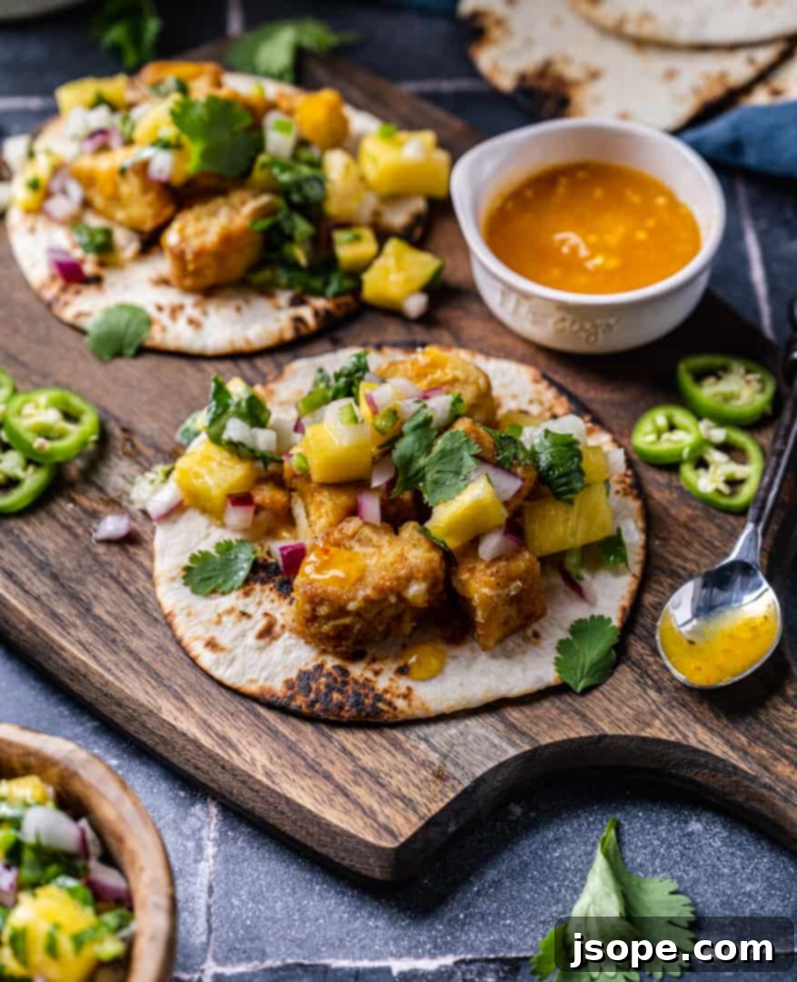 Mahi Mahi Fish Tacos with Pineapple Salsa - closeup