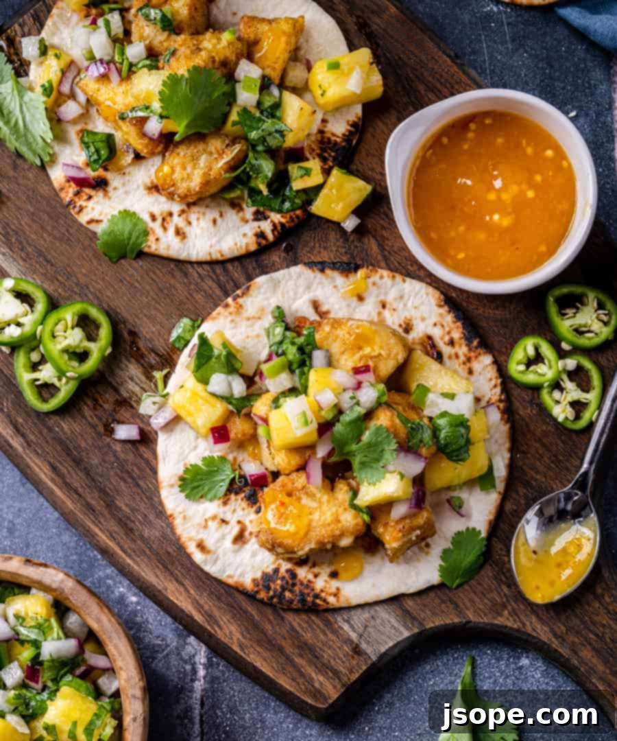 Delicious Mahi Mahi Fish Tacos with Pineapple Salsa ready to serve