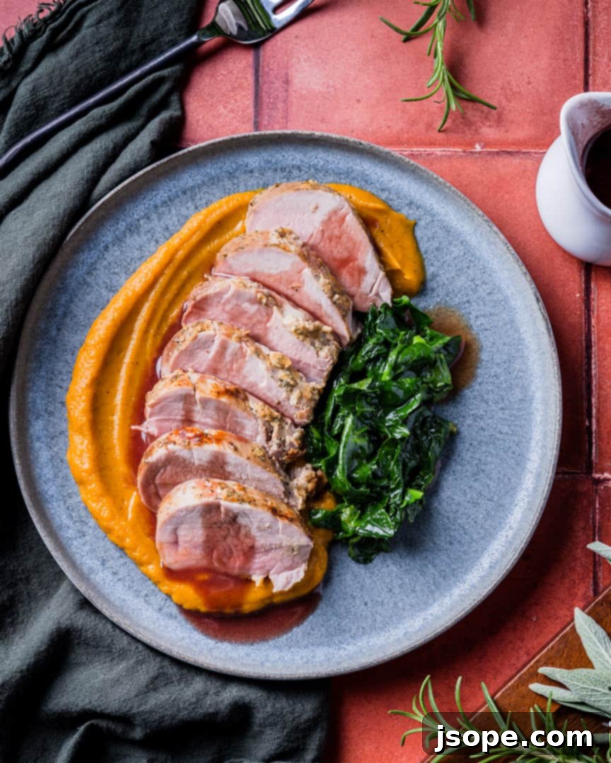 Herb Crusted Pork Tenderloin with Juniper Red Wine Sauce