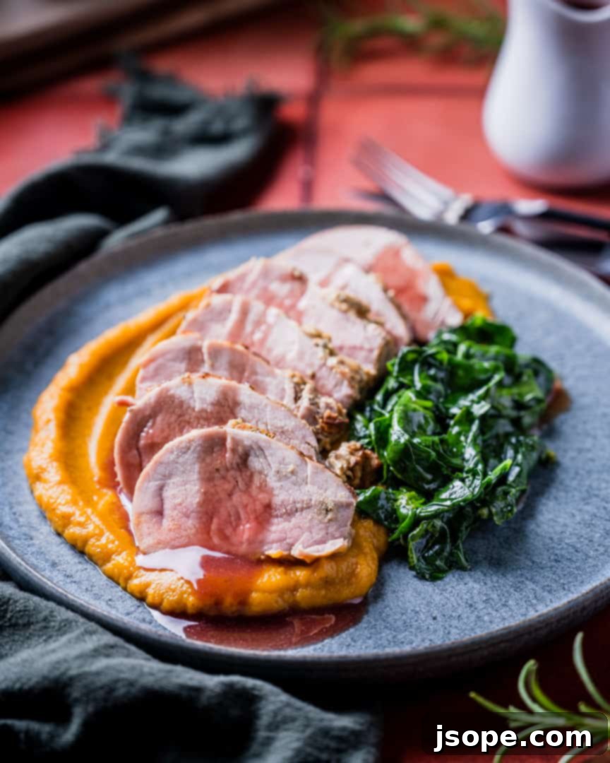 Herb Crusted Pork Tenderloin with Juniper Red Wine Sauce