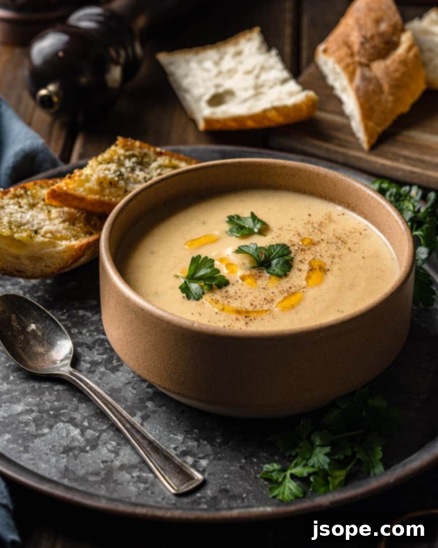 Creamy Potato and Caramelized Leek Soup, a delicious and rich French classic perfect for soup season.