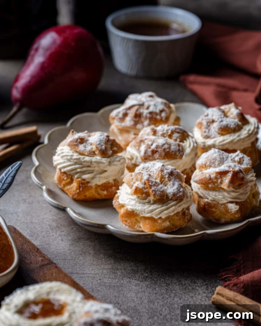 Spiced Pear and Maple Cream Puffs, a delightful autumn dessert