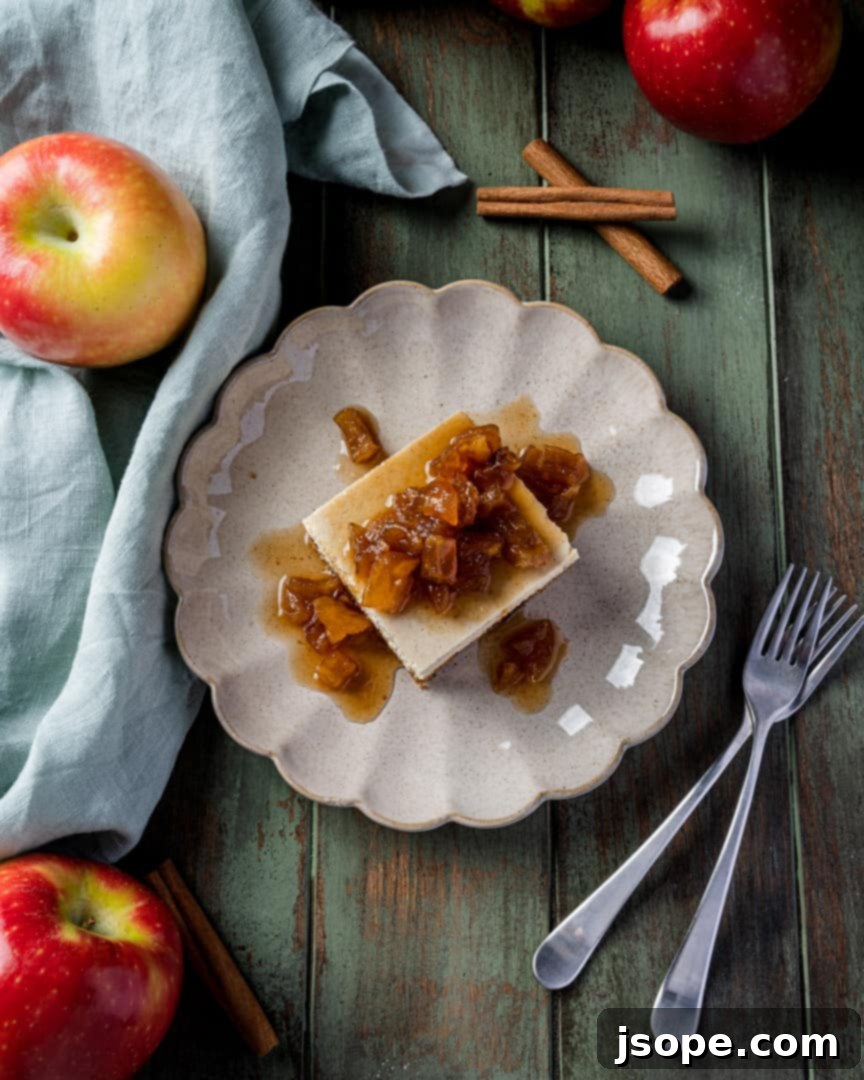 Delicious Apple Cider Cheesecake Bars featuring Caramelized Apples