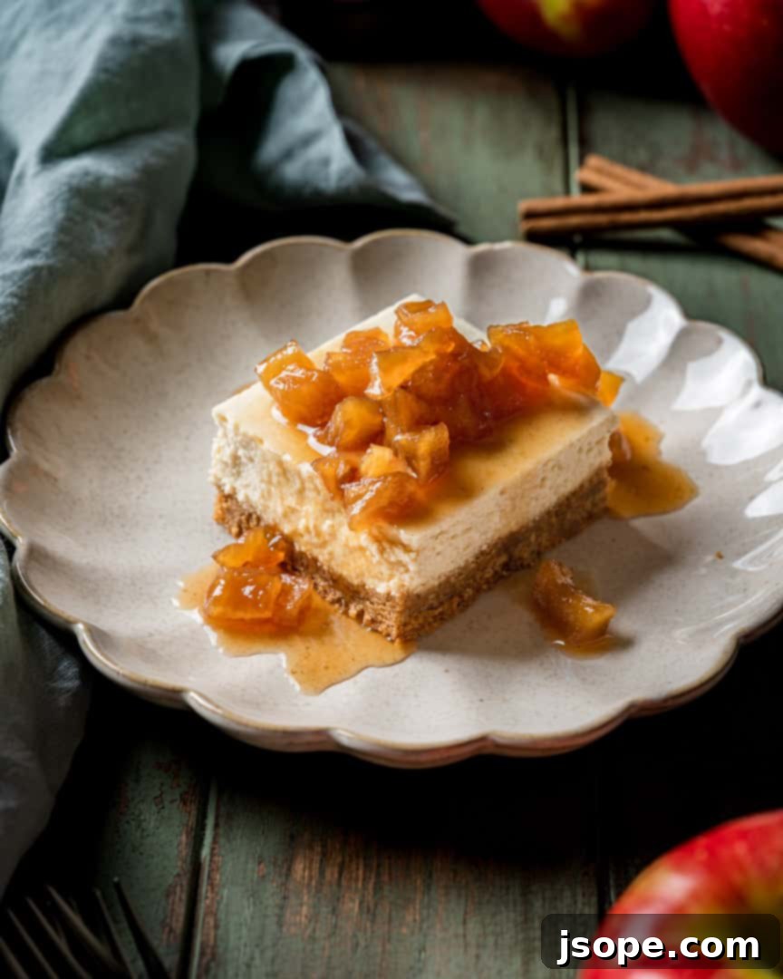 Perfectly baked Apple Cider Cheesecake Bars with Caramelized Apples