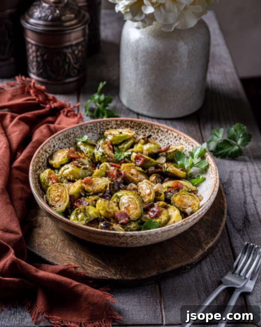 Plated Roasted Maple Bourbon Bacon Brussels Sprouts