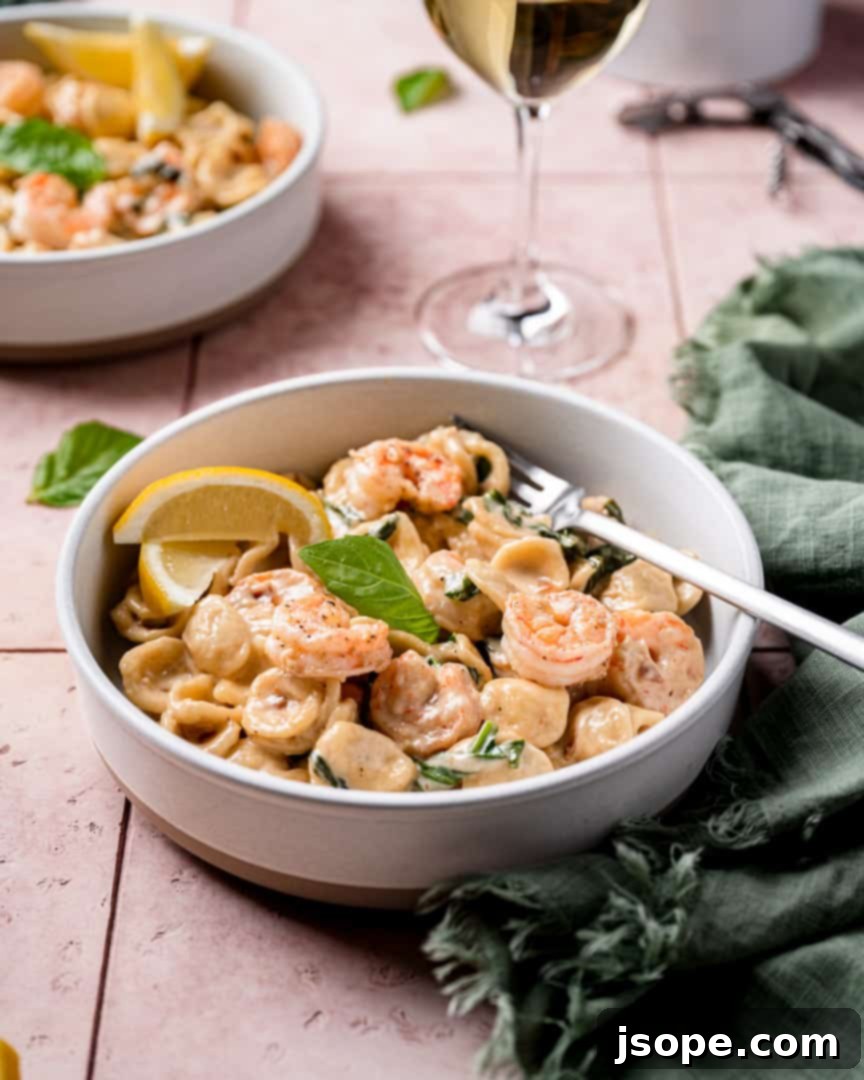 Shrimp Orecchiette with Garlic Lemon Cream Sauce