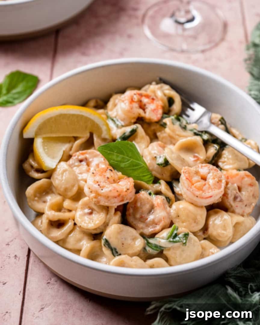 Shrimp Orecchiette with Garlic Lemon Cream Sauce