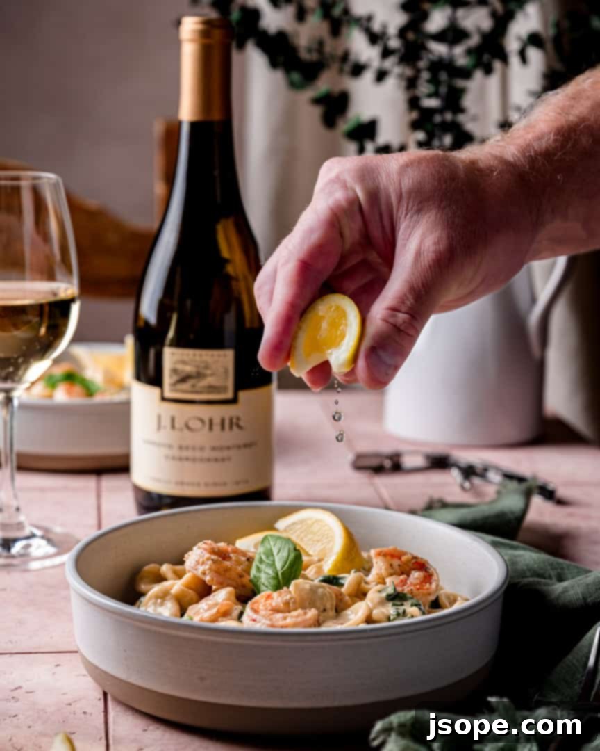 Shrimp Orecchiette with Garlic Lemon Cream Sauce