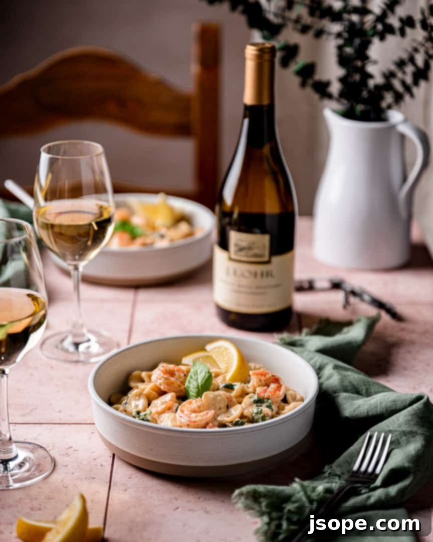 Shrimp Orecchiette with Garlic Lemon Cream Sauce