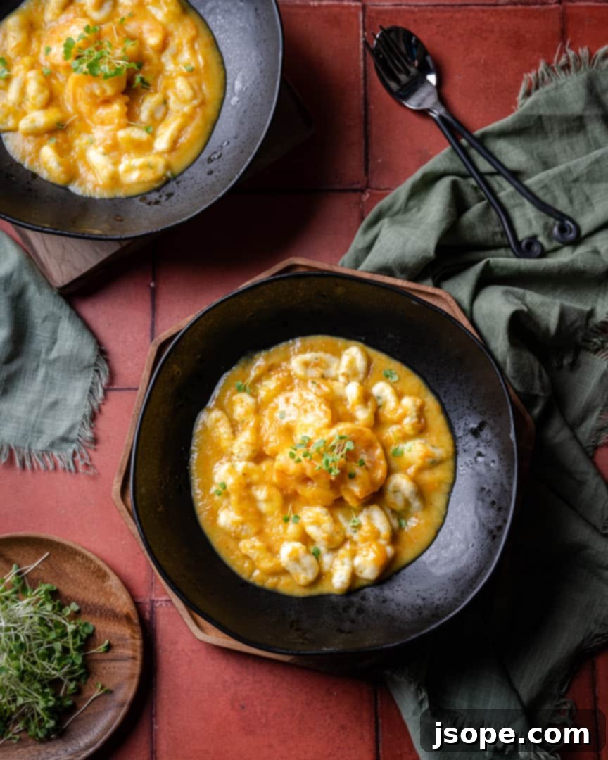 Basil Gnocchi with Yellow Tomato Sauce and Shrimp