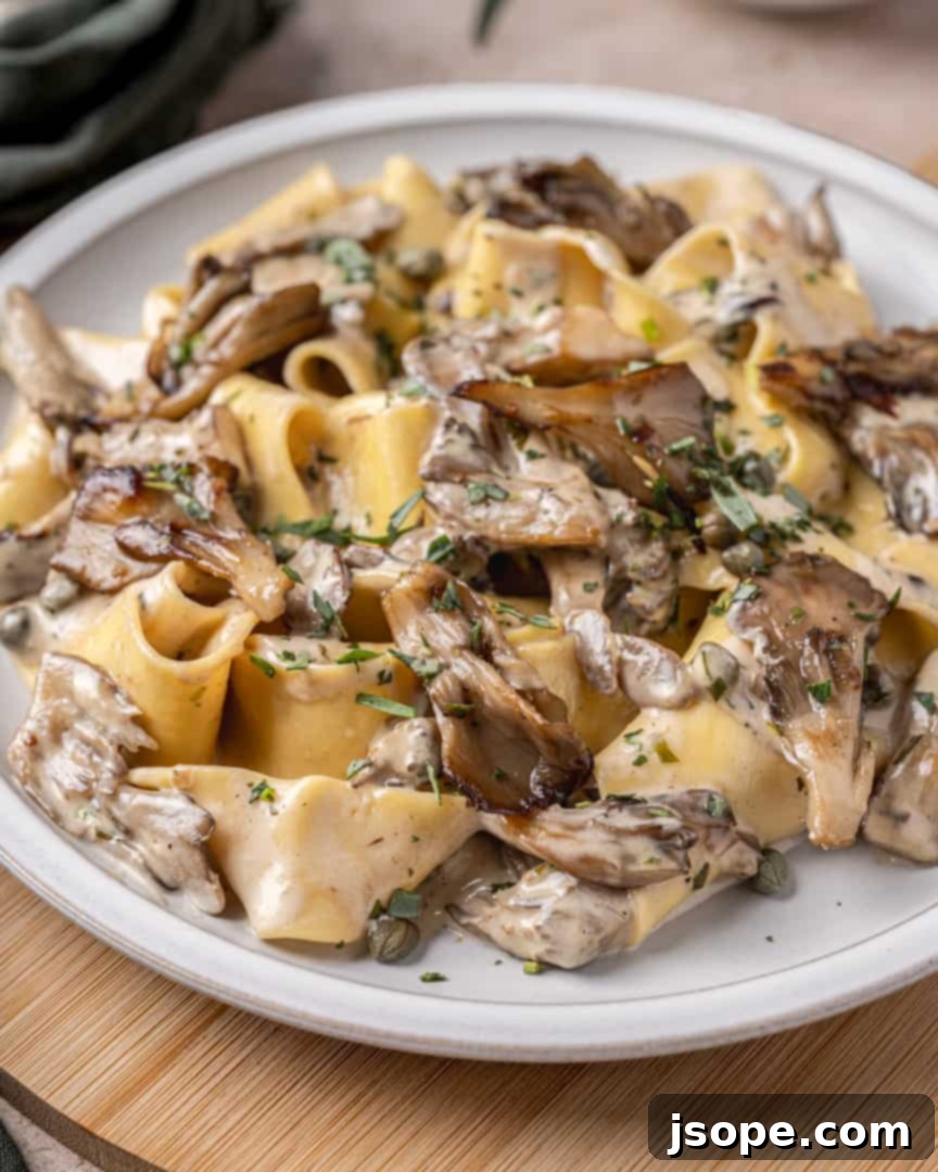 Pappardelle with Hen of the Woods Mushrooms and Tarragon Cream Sauce