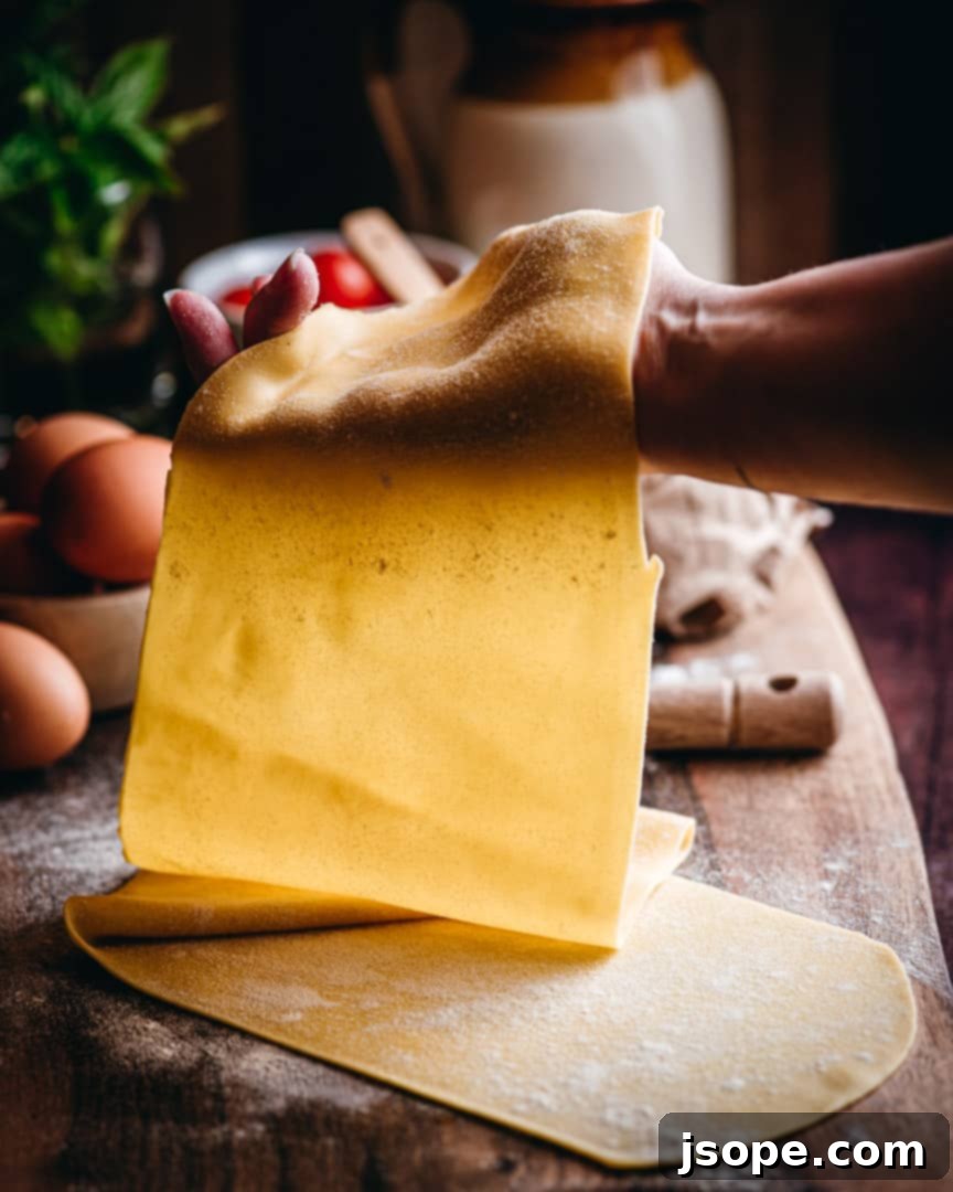 Homemade Pasta Sheets - Perfectly rolled dough laid out on a floured surface