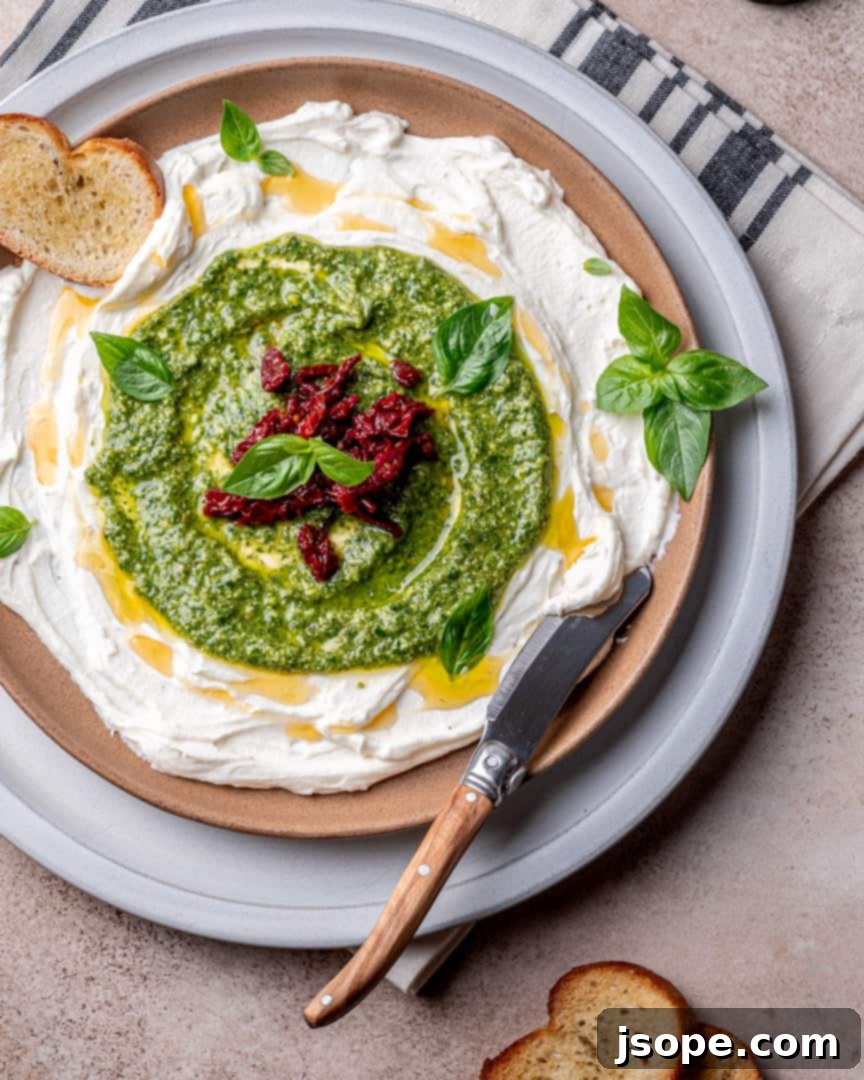 Whipped Ricotta with Pesto and Sun Dried Tomatoes