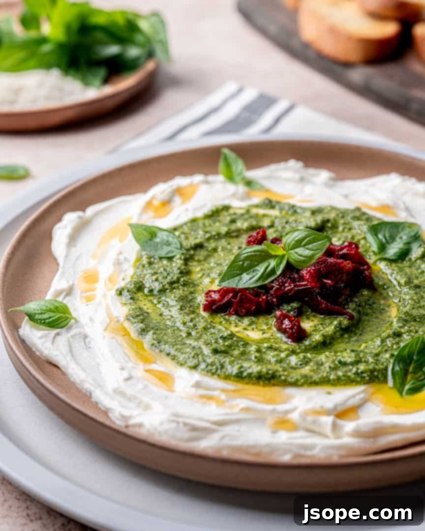 Whipped Ricotta with Basil Pesto and Sun Dried Tomatoes