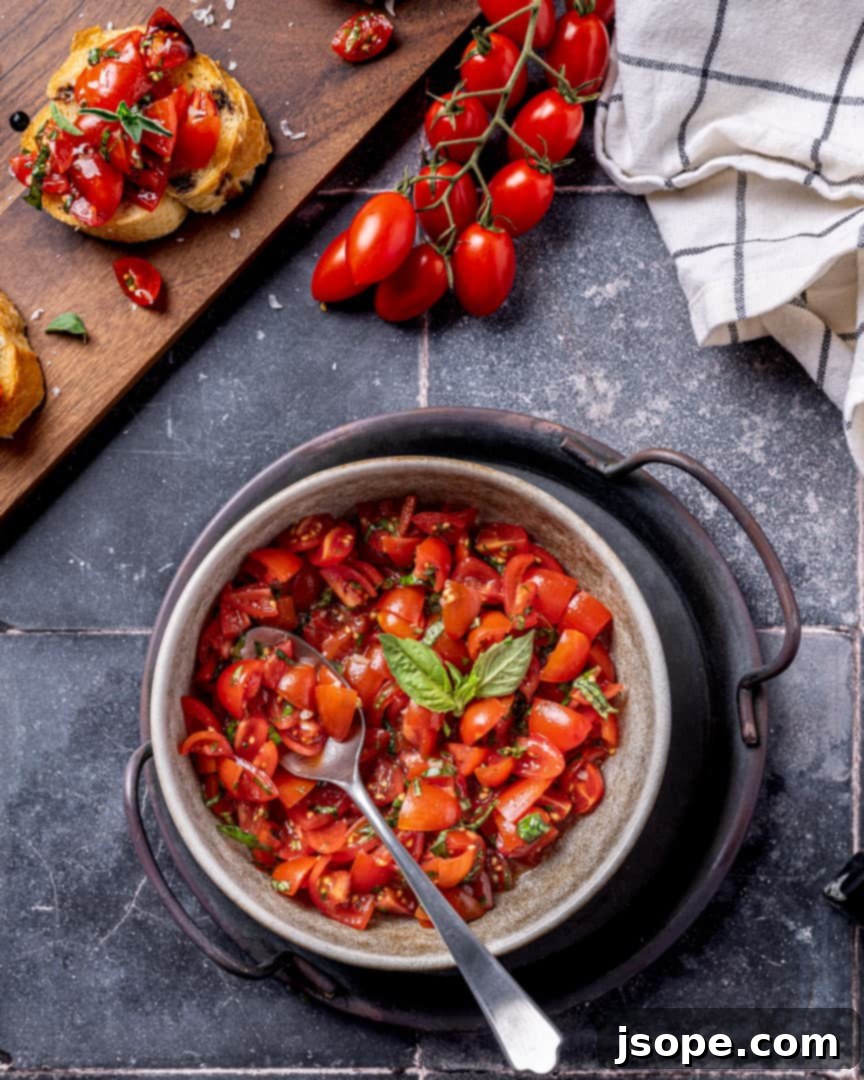 Add marinated tomatoes to toasted slices of bread.