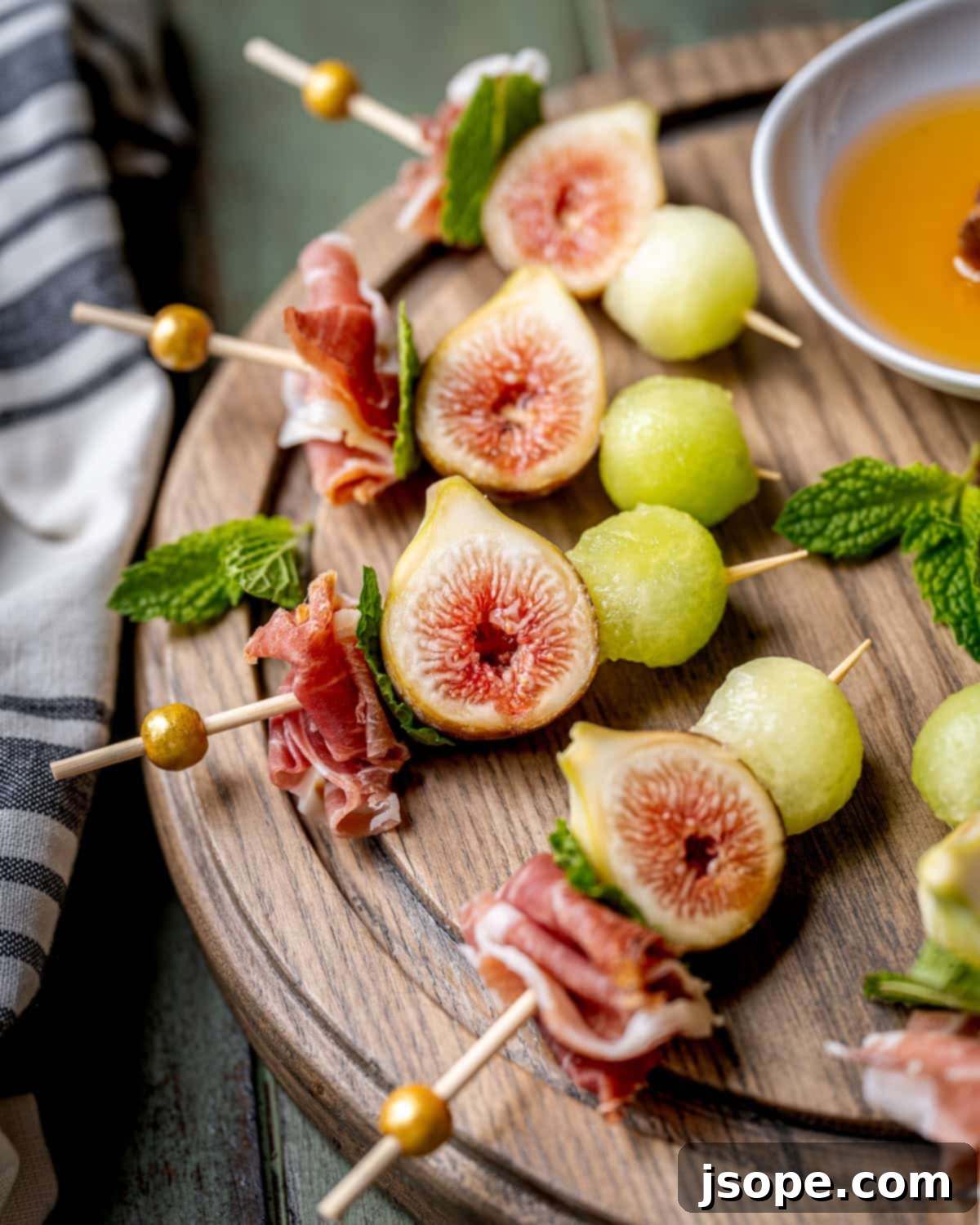 Serving Suggestion for Fig Prosciutto and Honeydew Bites