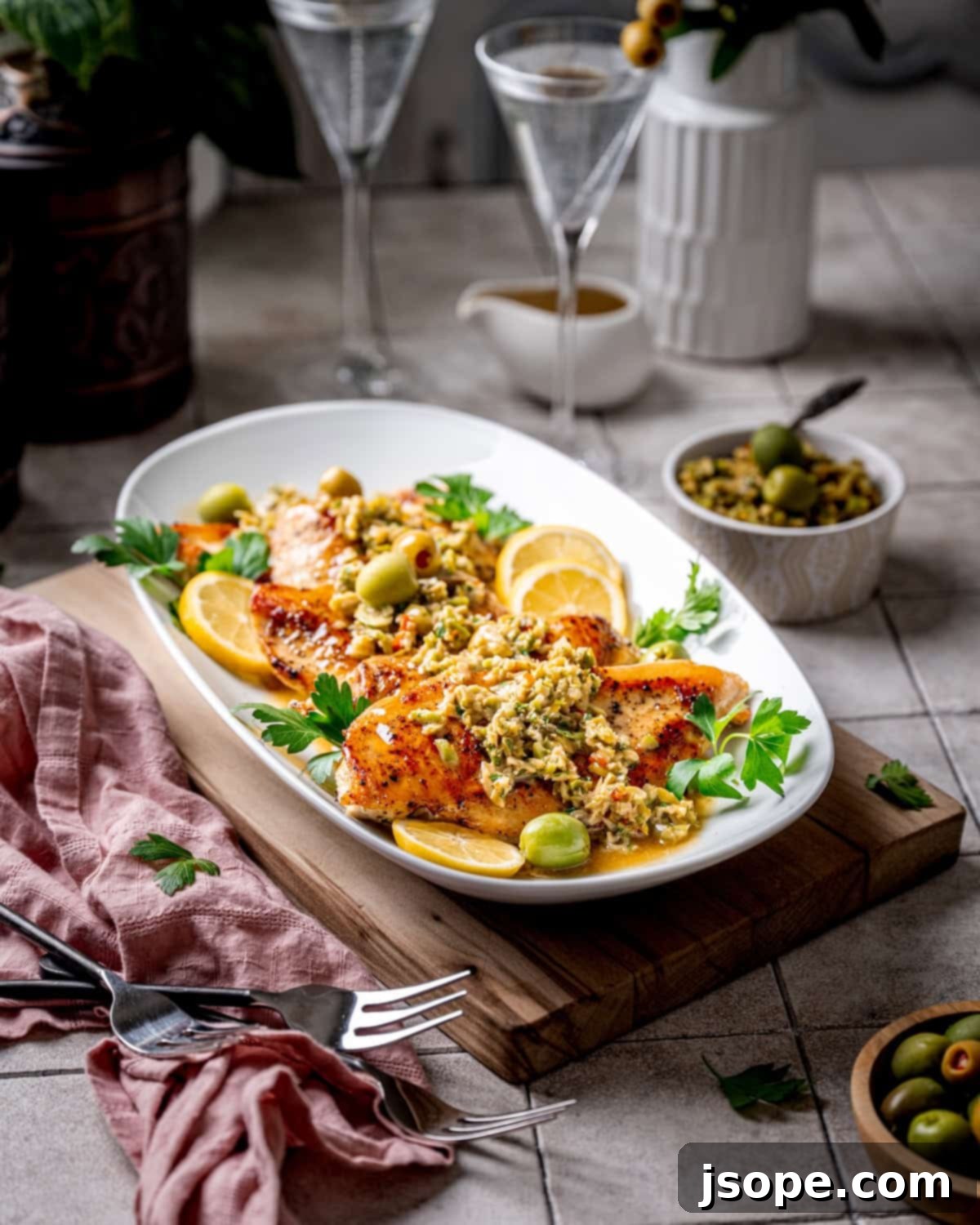 Martini Chicken with Homemade Olive Tapenade