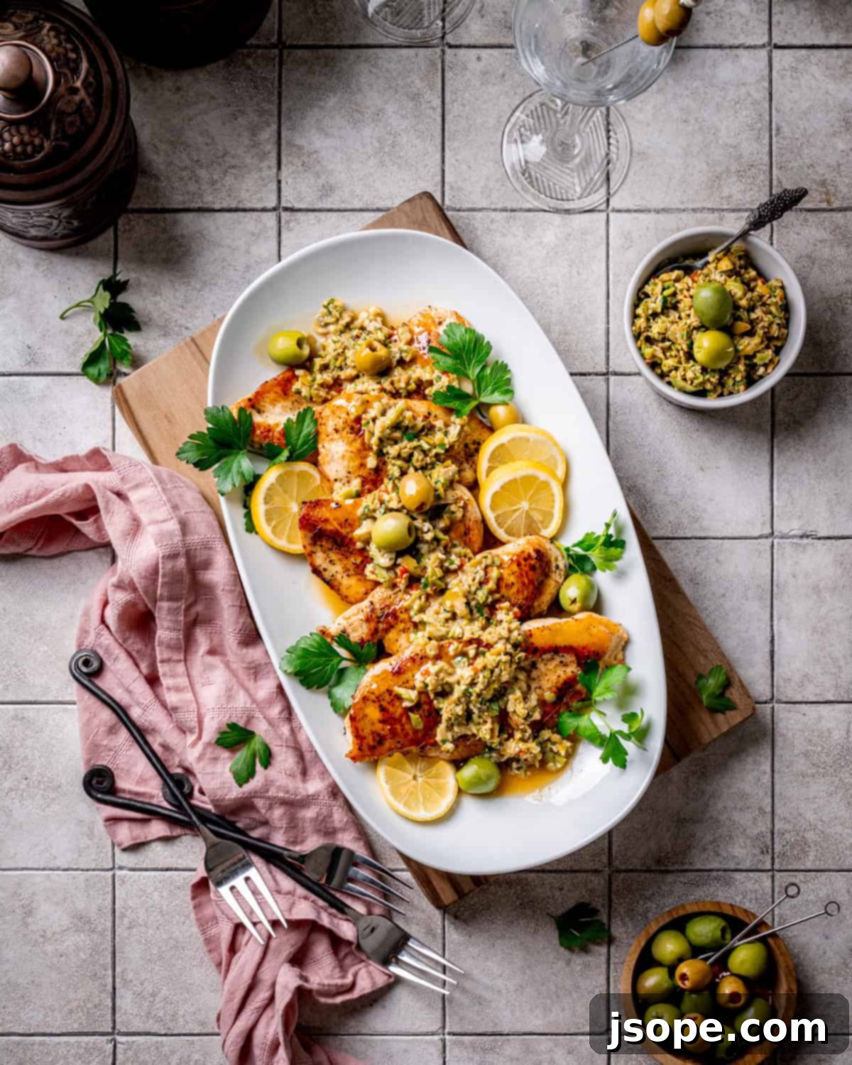 Martini Chicken with Homemade Olive Tapenade