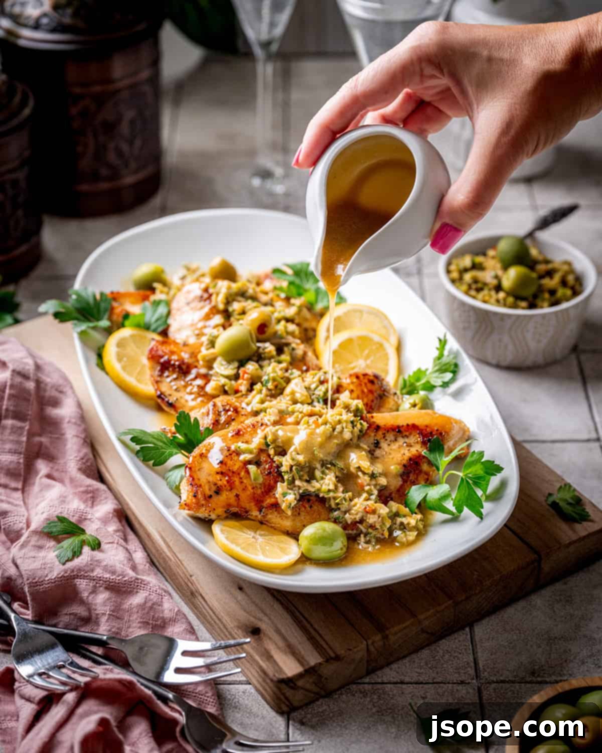 Martini Chicken with Homemade Olive Tapenade