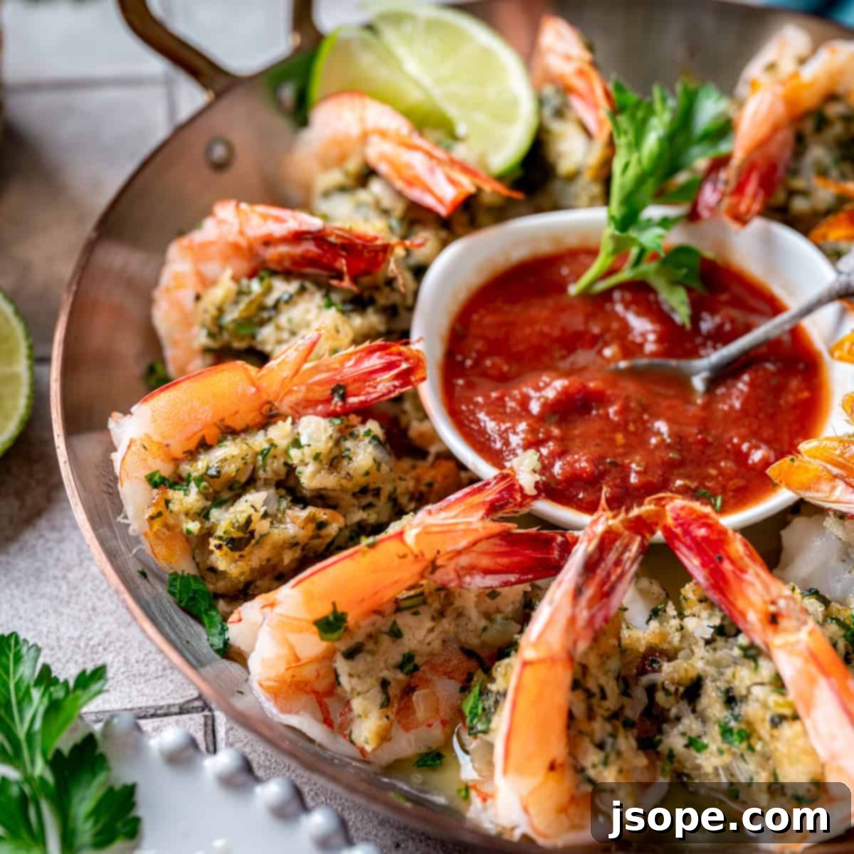 Baked Italian Herb Stuffed Shrimp with Lime Butter